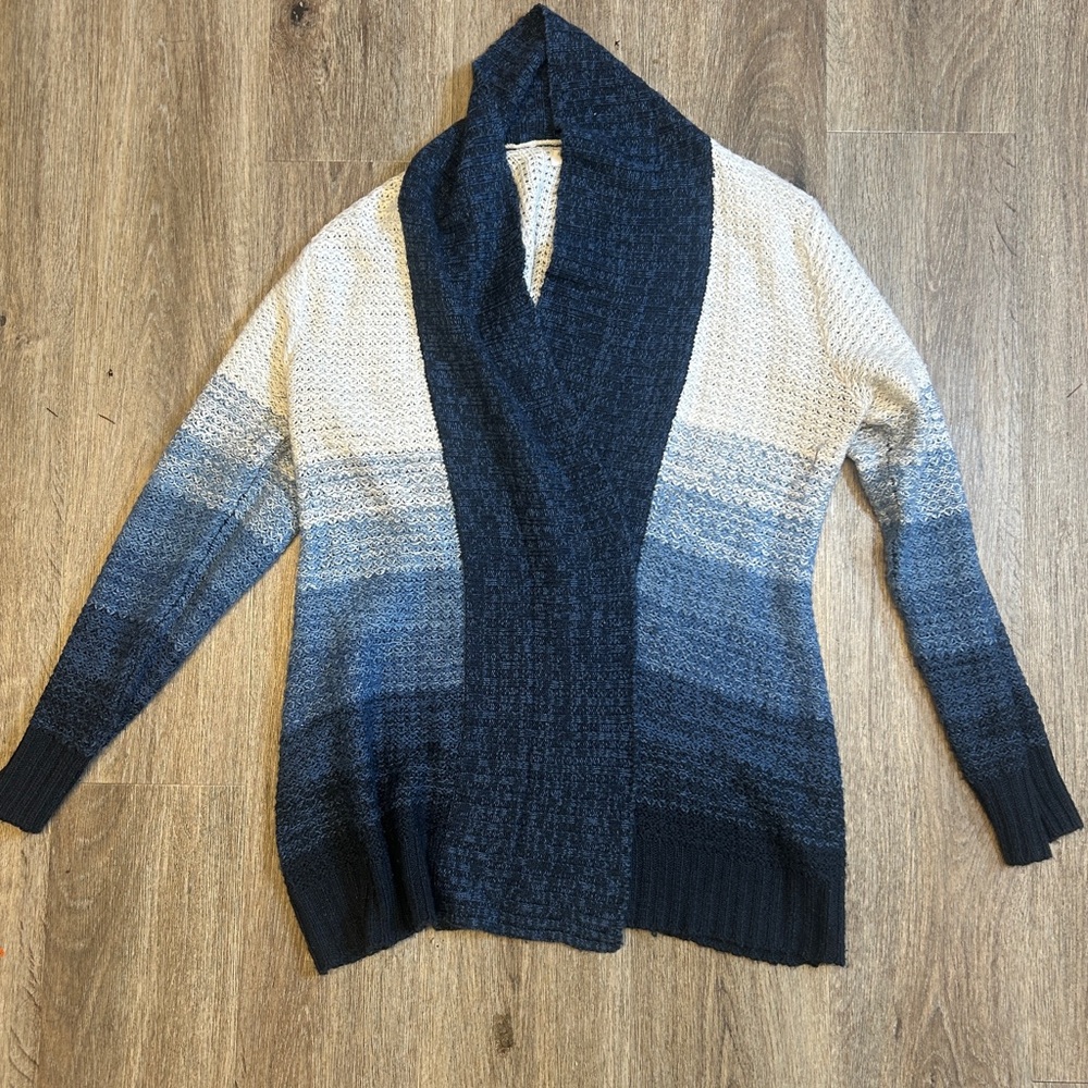 Great Northwest Indigo Sweater Cardigan Blue & White Knit women's plus 1X